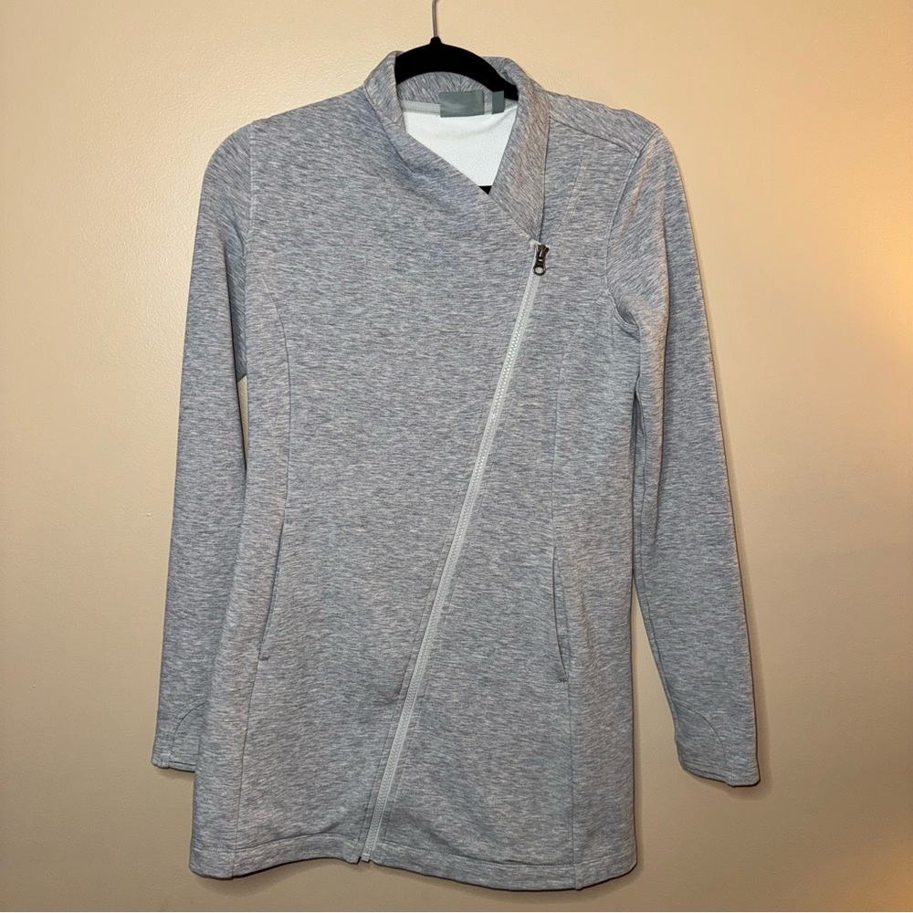 Athleta SoftTech Asymetrical Zip Jacket Cardigan Gray Heather Size XS
